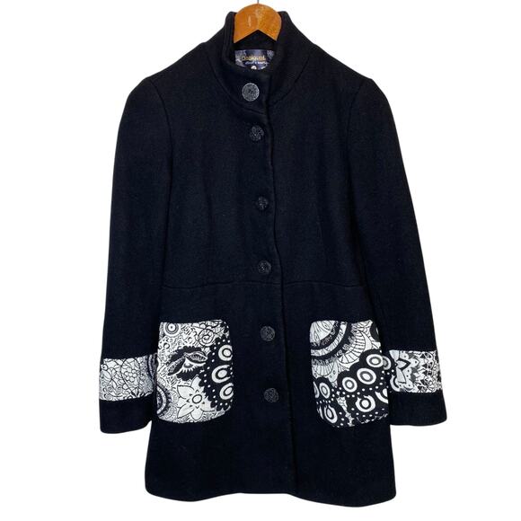 Desigual Wool Blend Patch Pocket Black Coat size 38 / Small - Picture 1 of 7